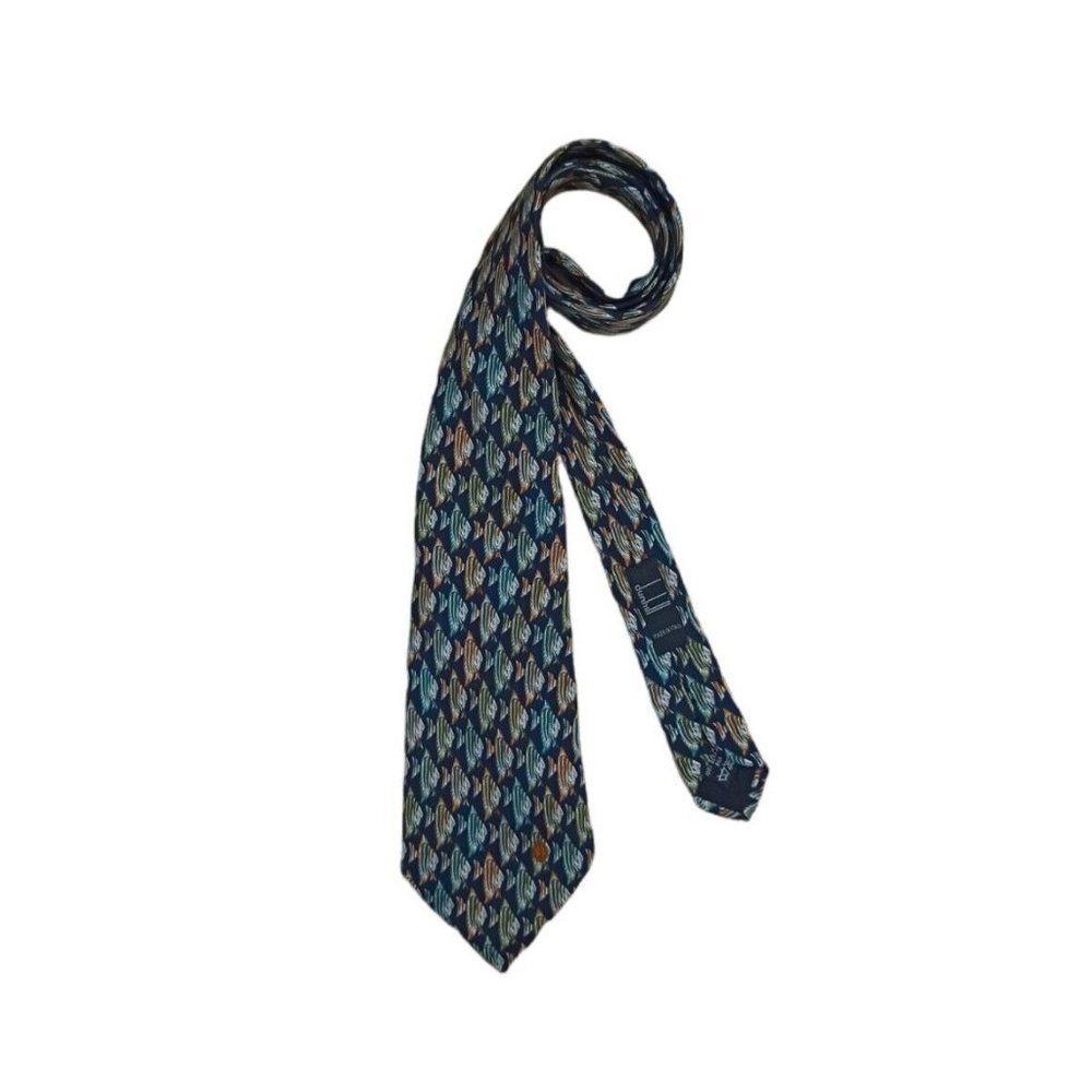 DUNHILL Blue Fish Logo Silk Tie ITALY 60"/ 4" EC - Picture 2 of 7